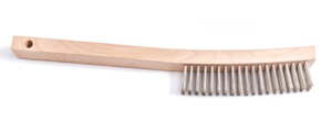 Our Curved Handle Scratch Brush works great on various surfaces thanks to its tempered steel filament and wood handle!